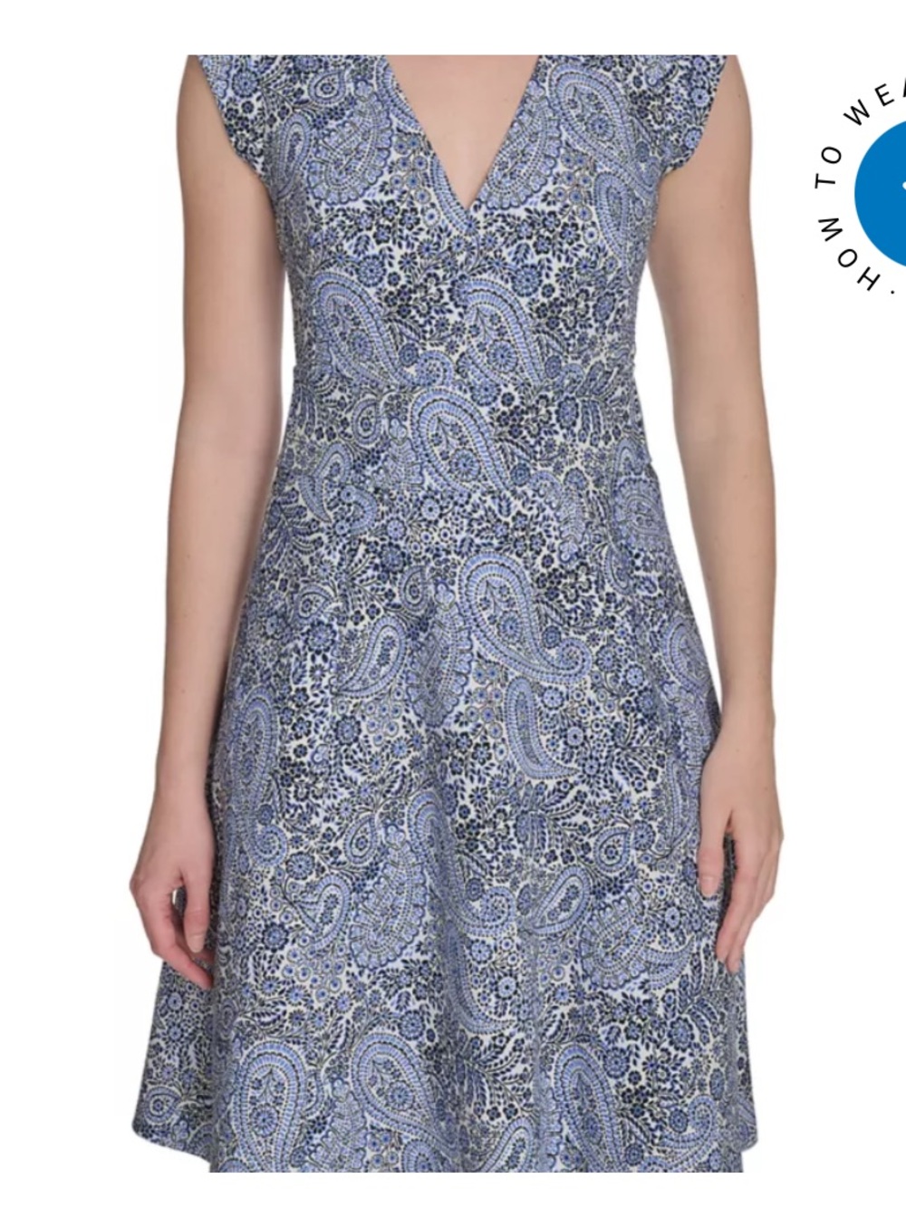Tommy Hilfiger Blue Paisley V‑Neck Cap Sleeve Fit & Flare Dress